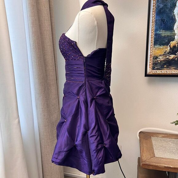 Snap Purple Beaded Halter Bubble Mini Dress – Size 3 (Women's Size 0) - Picture 4 of 8